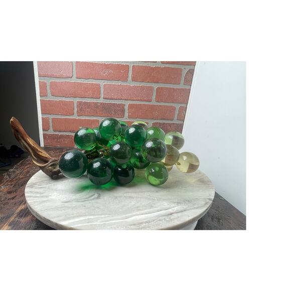 Vintage MCM Large Green Lucite Grapes Driftwood Cluster 14" - Picture 2 of 9